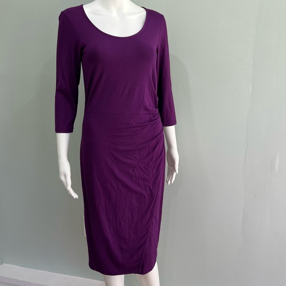 PURE COLLECTION Faux Wrap Dress Purple Stretch 4 - Picture 1 of 7